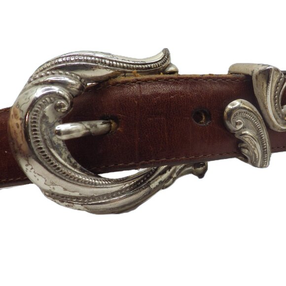 Vintage Brighton Leather Belt/ Ornate Silver Buckle/ 24507/ Medium - Picture 2 of 8